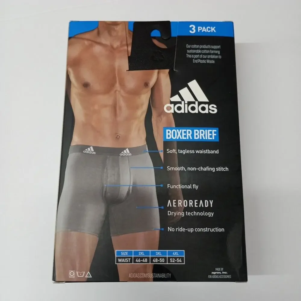 adidas Black Cotton Stretch Men Boxer‎ Briefs 3-Pack Size 2XL